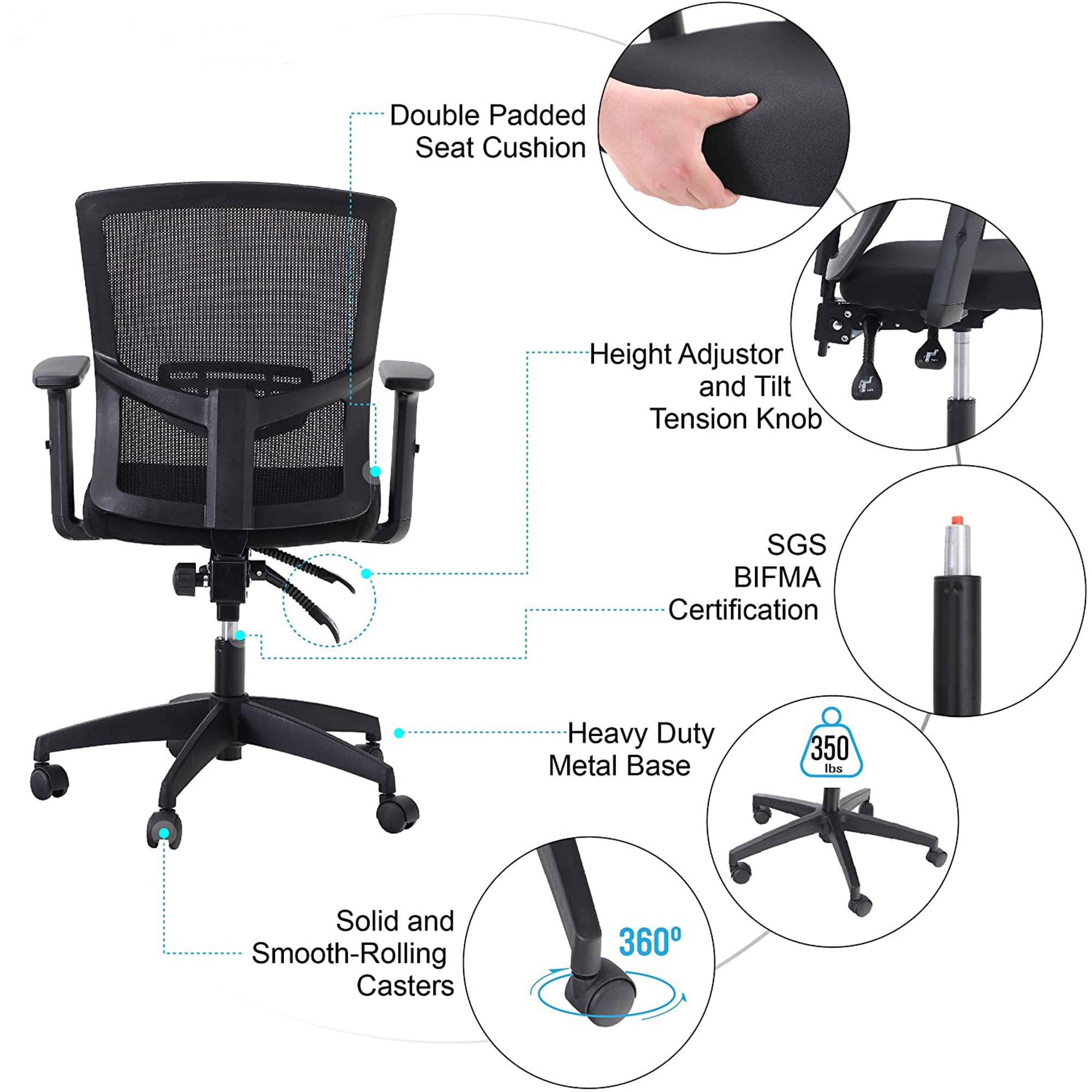 MF Studio Office Chair Ergonomic Office Desk Chair Home High Back with Lumbar Support Executive Computer Chair with Adjustable Armrest & Seat Cushion