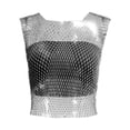 thumbnail image 4 of JFHHQ Women's Mesh Rhinestone Crop Tank top Fashionable See Through Blouse for Outfits S Silver, 4 of 5