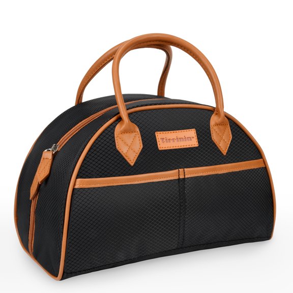 Tirrinia Insulated Lunch Bag for Women w/ Leather Handle, Reusable Tote Bag for Men, Fashionable Cooler Lunch Box for Working/Picnic, Black