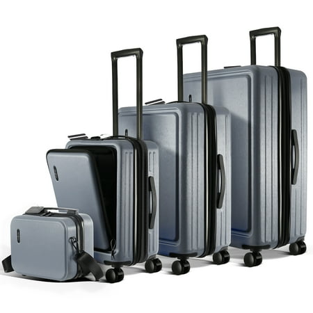 StorageBud 4 Piece Hardshell Exapandable Luggage Set Spinner Luggage Suitcase Set Gray