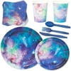 168 Pieces Galaxy Party Supplies with Paper Plates, Napkins, Cups, and Cutlery for Outer Space Birthday Party Decorations (Serves 24)