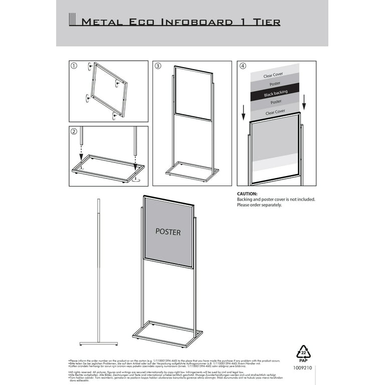 M&T Displays Metal Eco Info Board, Black 24x36 Inches Slide-In Poster Sign  Holder 1 Tier Double Sided Floor Standing Pedestal Advertising Display with  Backing and Anti-Glare Lens 
