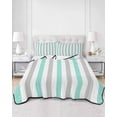 thumbnail image 2 of Quilts Twin Size Bedding Set, Aqua Stripe Lightweight Quilted Comforter, Geometric Grey White Vertical Striped Soft Reversible Bedspread Coverlet with Pillow Covers for All Season, 68" x 86", 2 of 7