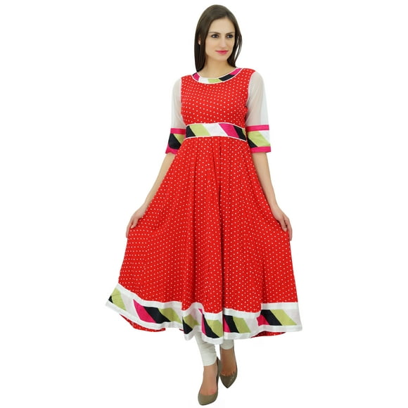 Bimba Women Indian Ethnic Red Anarkali Kurti Rayon Designer Maxi Kurta Indian Party Wear Clothing