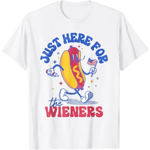 Hot Trending Hot Dog I'M Just Here For The Wieners Funny Fourth Of July T-Shirt S-5Xl Birthday Gifts; For Men & Women