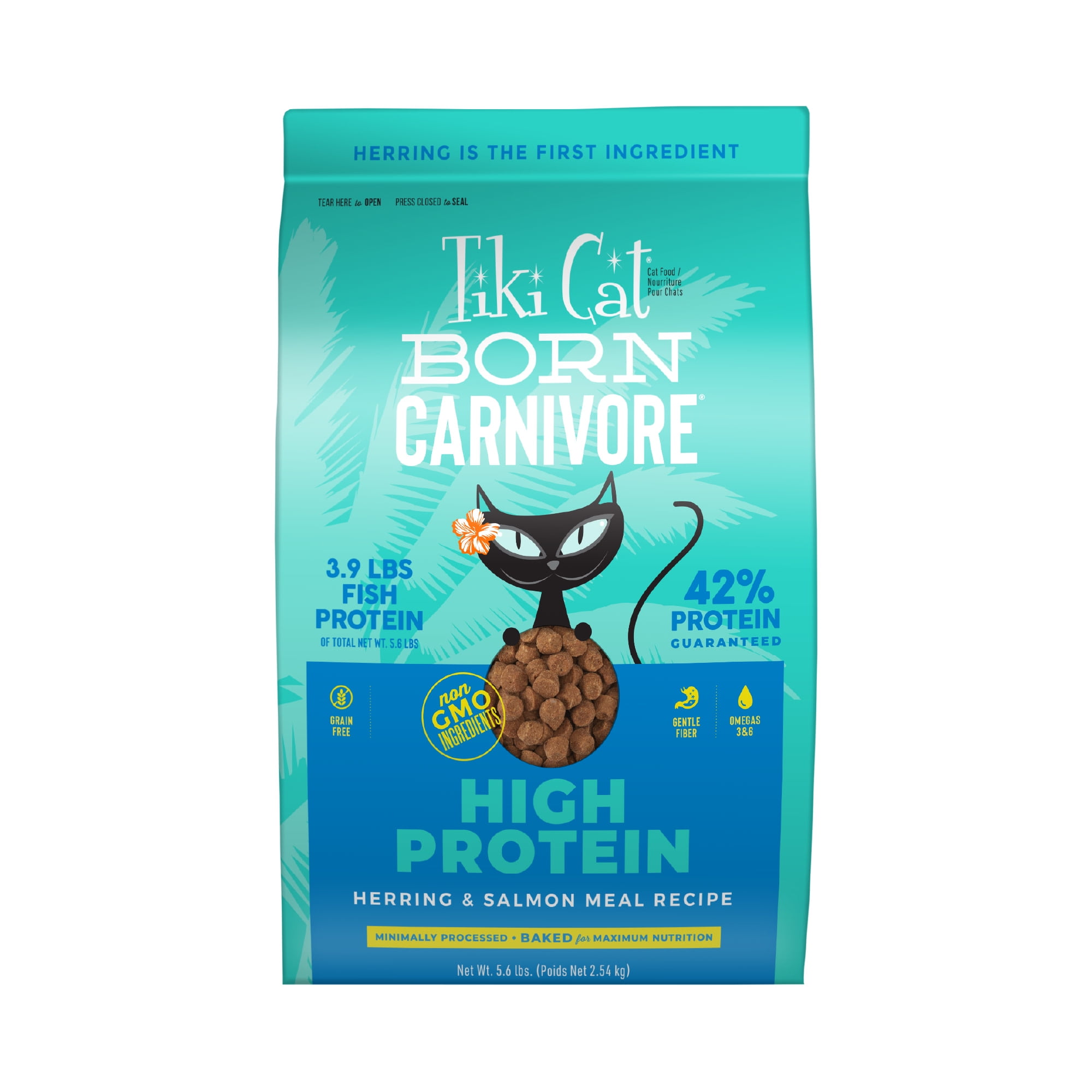 (2 pack) Tiki Cat Born Carnivore High Protein Dry Cat Food, Herring & Salmon Meal, 5.6 lbs. Bag