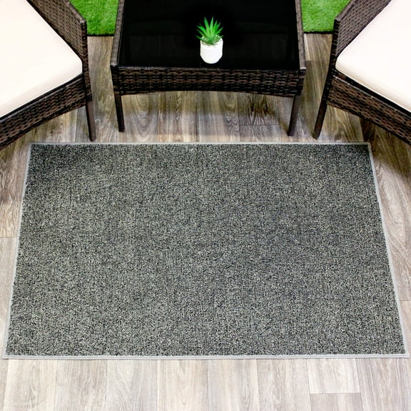 Koeckritz Rugs Taupe Black Indoor/Outdoor Artificial Grass Rug, 2'x4', Lightweight