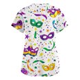 thumbnail image 3 of Scrub Tops Women Mardi Gras Pocket Nurse Workwear Carnival Mask Print V-Neck Stretchy Scrubs Top, 3 of 4