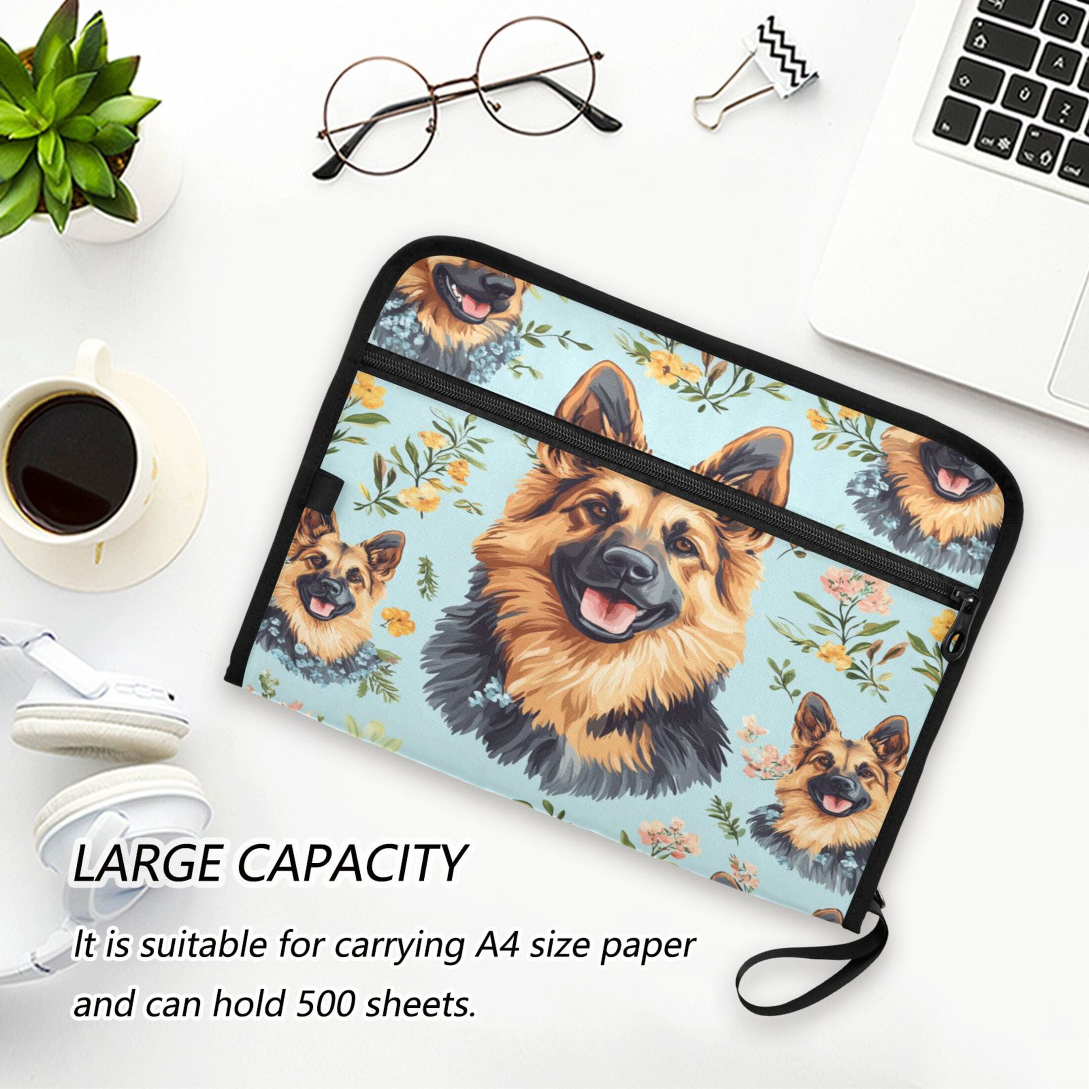 WOBOGO Shepherd Dog Expanding File Folder Letter Size Accordion Filing Organizer 13 Pocket Separate Organ Pocket