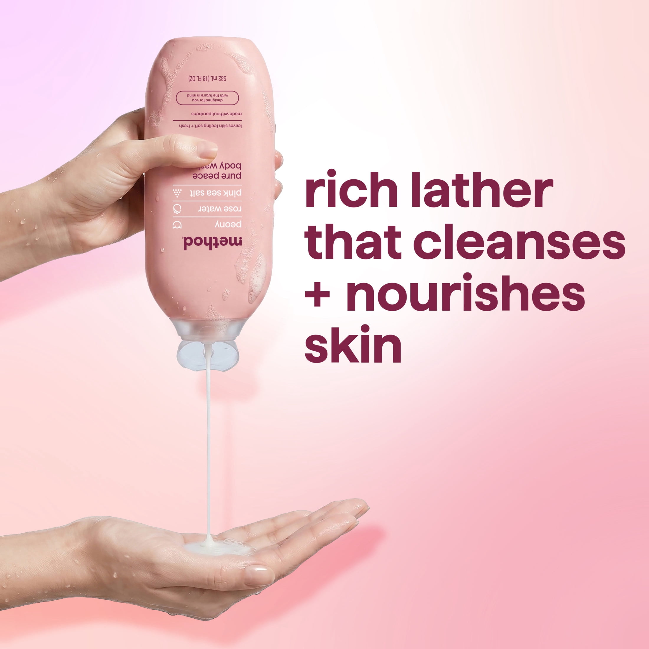 (6 pack) method Body Wash, Pure Peace - Leaves Skin Feeling Soft & Moisturized, Made Without Parabens, Notes of Peony, Rose Water & Pink Sea Salt, 18 fl oz