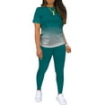 thumbnail image 3 of MAWCLOS Women Jogger Set Short Sleeve Sweatsuits Gradient Two Piece Outfit Boho Running Crew Neck Lounge Sets Dark Green 3XL, 3 of 4