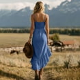 thumbnail image 5 of ClodeEU Women's Spaghetti Strap Irregular Ruffle Hem Boho Maxi Dress,Asymmetrical Flowy Beach Sundress Blue,Women's Plus L, 5 of 6