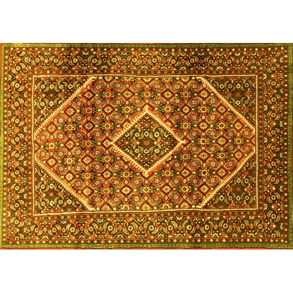 Ahgly Company Machine Washable Indoor Rectangle Persian Yellow Traditional Area Rugs, 4' x 6'