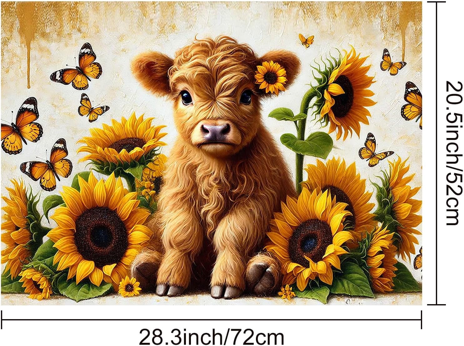 Highland Calf Stove Top Cover for Electric 28x20 Inch Diatomite Kitchen Decor Glass Cooktop Protector Heat Resistant Countertop Mat with Sunflower and Butterfly Design