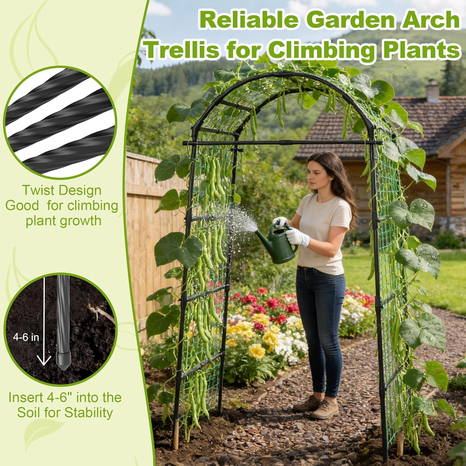 Garden Arch Trellis for Climbing Plants Outdoor, Metal Plants Support Trellis for Climbing Vine Tomato Vegetable Flower Fruit, Cucumber Trellis for Raised Bed (32 x 83 Inch)