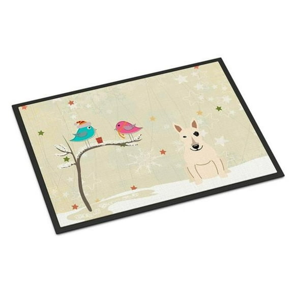 Christmas Presents Between Friends Bull Terrier White Indoor or Outdoor Mat, 24 x 0.25 x 36 in.