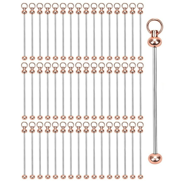 50pcs Blank Beadable Keychain Bars,DIY Bead Keychain Bar Charms Key Chain Making Accessories for Craft Project Pendant