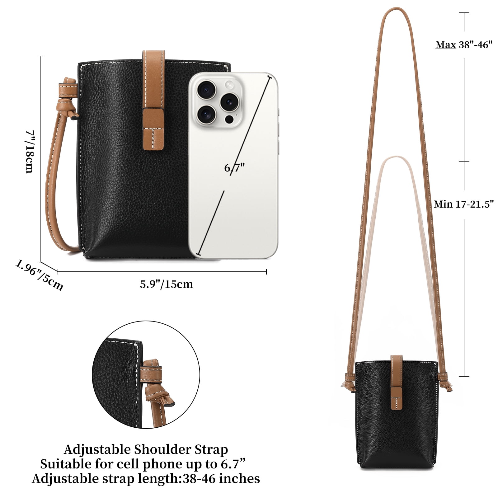 KALUNMA Vegan Leather Small Crossbody Bags for Women Snap Cell Phone Bag Purses Adjustable Strap
