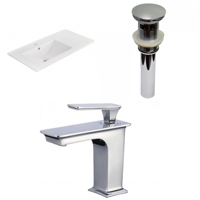 American Imaginations 35.5-in. W 1 Hole Ceramic Top Set In White Color - Overflow Drain Incl. AI-33031
