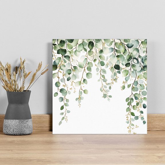 Eucalyptus Leaves Wall Art Painting on Canvas, Teal Botanical Summer Watercolor Canvas Art Home Prints Wall Art Framed Modern Artwork for Living Room Bedroom Wall Decor 8x8in