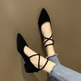 thumbnail image 4 of IEMIEMIEM Women's 2026 Suede Ankle Strap Low Block Heel Pumps Closed Pointed Toe Mary Janes Strappy Wedding Party Office Dress Shoes Black 5.5 Wide, 4 of 8