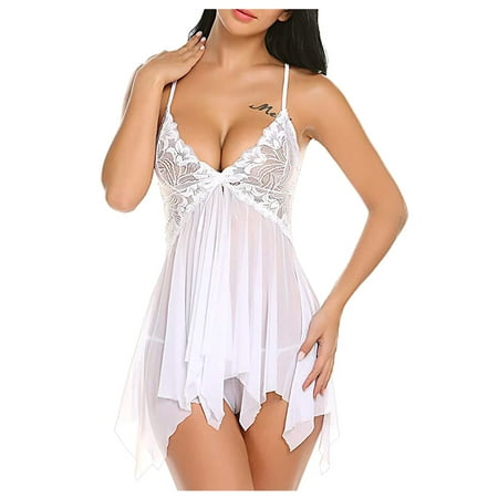 

TQWQT Lingerie for Women Lace Babydoll Honeymoon V Neck Sleepwear Boudoir Open Front Negligee Outfits