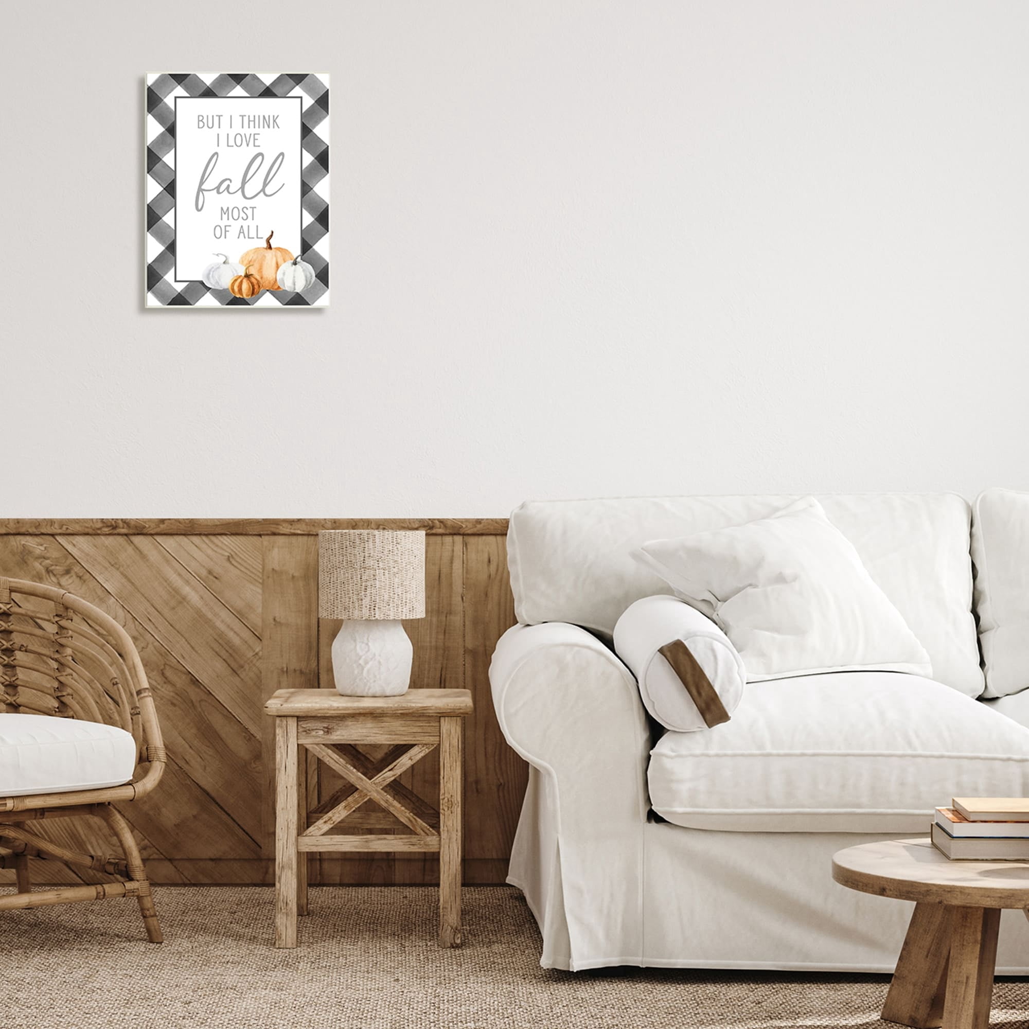 Love Fall Festive Phrase Autumn Plaid Border Inspirational Graphic Art Unframed Art Print Wall Art