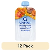(12 pack) Gerber Stage 2 Baby Food, Sweet Potato Carrot Beef & Tomato, Baby Food Pouches, Puree 3.5 oz