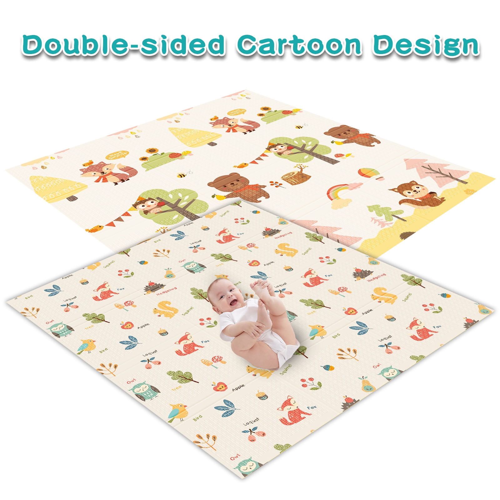 Foldable Baby Play Mat, Safe Foam 47x47 in Waterproof Cute Playmat for Babies and Toddlers Indoor and Outdoor
