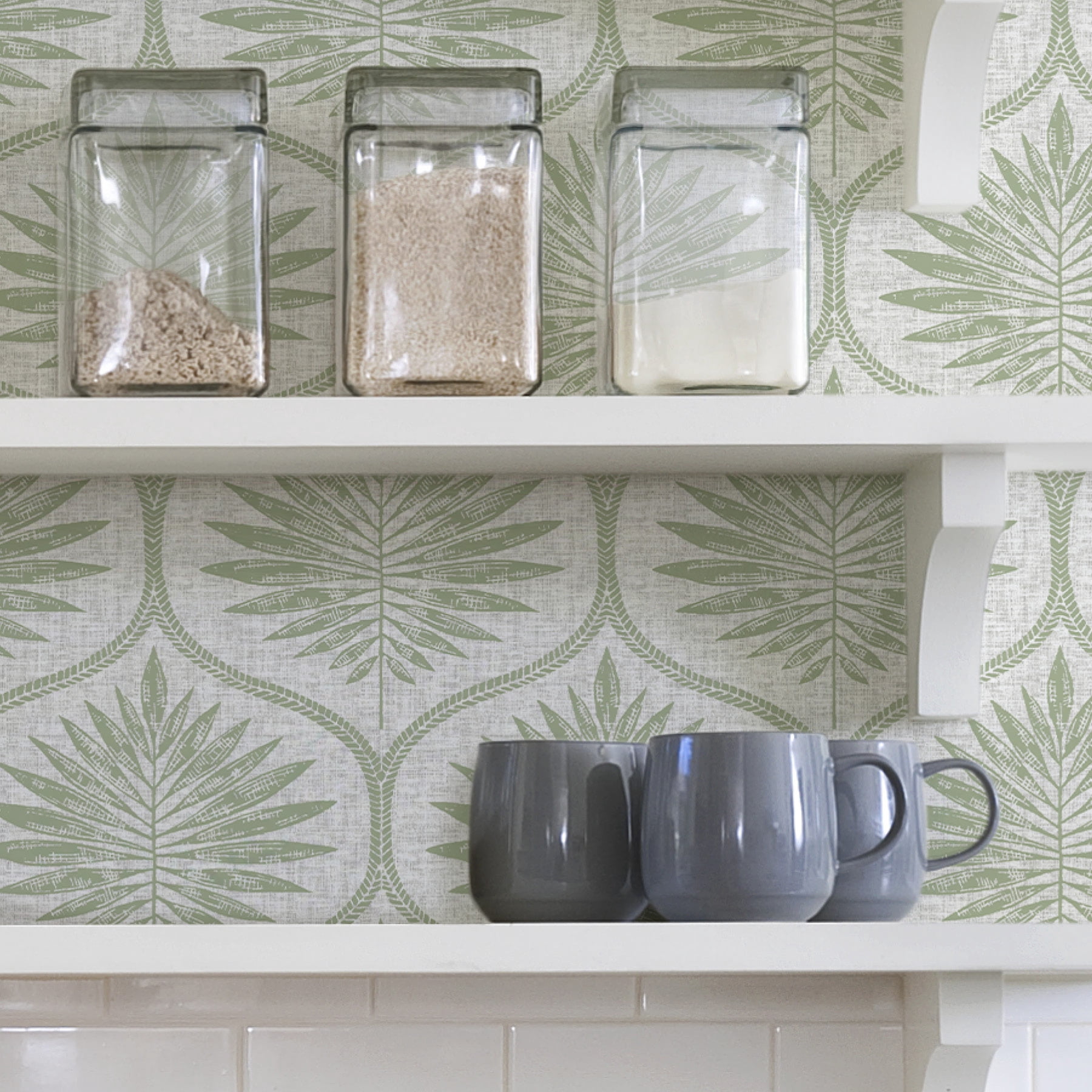 NuWallpaper Green Primitive Leaves Vinyl Peel And Stick Wallpaper, 216-in by 20.5-in, 30.75 sq. ft.