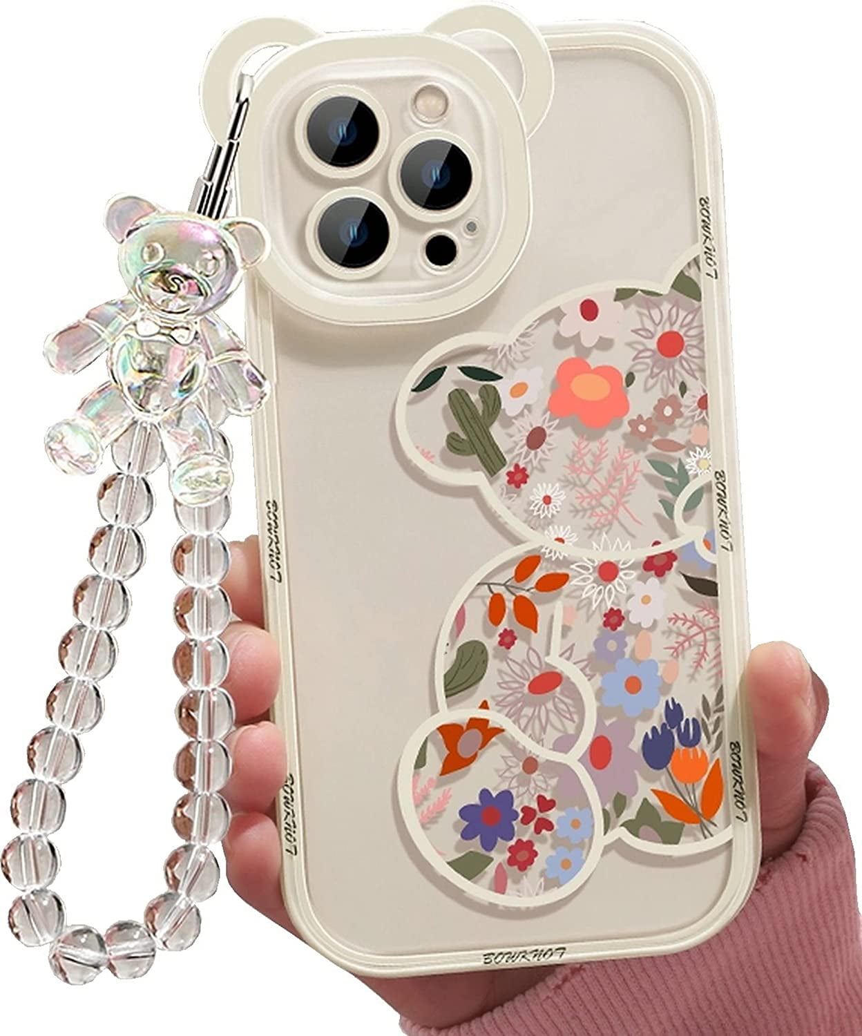 iPhone 11 Pro Max Bear Case, Cute Flowers Bear Camera Protector