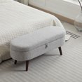 thumbnail image 3 of Oval Storage Ottoman Bench for Bedroom, 43.8" Upholstered Bench with Storage, Boucle End of Bed Bench with Safety Hinges & Solid Wood Legs for Living Room Bedroom Entryway, Grey, 3 of 8