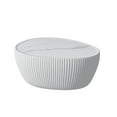 thumbnail image 4 of 32" Oval Coffee Table with Marble Top, Fluted PU Leather Center Table, Modern Minimalist Tea Table for Living Room, No Assembly, White, 4 of 5