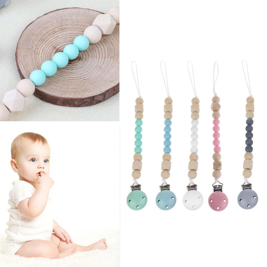 Candy Color Pacifier Clip Chain Holder Wood Silicone Beads Nipple Dummy HolderHI 