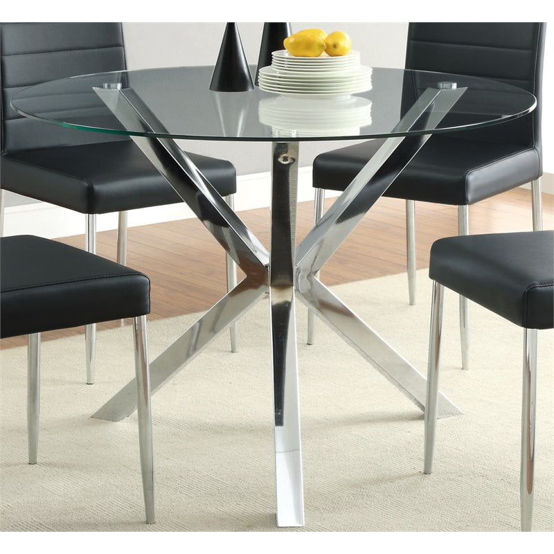 Bowery Hill 41 Round Glass Top Contemperary Dining Table In Chrome