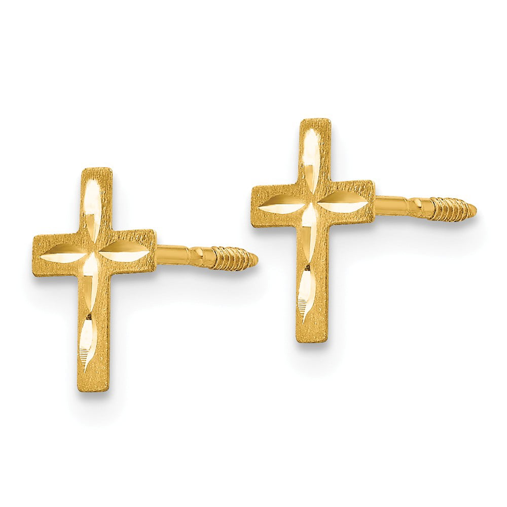 Madi K Kids 14k Yellow Gold Cross Diamond-cut Earrings 8mmx5.1mm 
