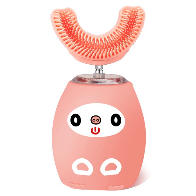 Cepillo de dientes eléctrico en forma de U para niños, cepillo de dientes temporizador automático para niños, cepillos de dientes automáticos ultrasónicos con 3 modos de limpieza, cepillo de dientes automático impermeable para niños pequeños (rosa, 2-7 años) oso de fresa Electrónica