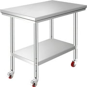 BENTISM Superior Stainless Steel Work Table w/ Wheels |30x24inch | Food Prep NSF | Utility Work Station ,Adjustable Undershelf,Easy to Install