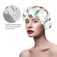 thumbnail image 4 of Kll Pretty Floral With Leaves Pattern Shower Cap & Bath Cap For Women,Reversible Oversized Waterproof Shower Caps For All Hair Lengths,Elastic Reusable Bathing Hair Cap, 4 of 9