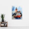 thumbnail image 2 of Scottish Harbour Fishing Boats Lighthouse Modern Watercolour Artwork Blue And Red Extra Large XL Wall Art Poster Print, 2 of 5