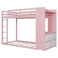 thumbnail image 6 of Newest Twin over Twin Bunk Bed with 4 Drawers & Wardrobe, Modern Wood Frame with Light Strip and Pegboards, Pink, 6 of 13