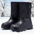 thumbnail image 2 of Black Mens Snow Boots Long Style Fleece Lined High Top Slip On Extra Thick Warm Non Slip Soft Sole Winter Outdoor Casual Hiking Wear Size 39, 2 of 3