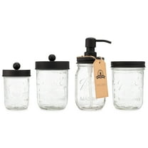 Mason Jar Bathroom Gift Set (4 pcs) - Lotion/Soap Dispenser, Toothbrush Holder, Q-Tip Storage Jars - Farmhouse Home Decor for Vanity Organization - Luxury Bathroom Accessories - Black