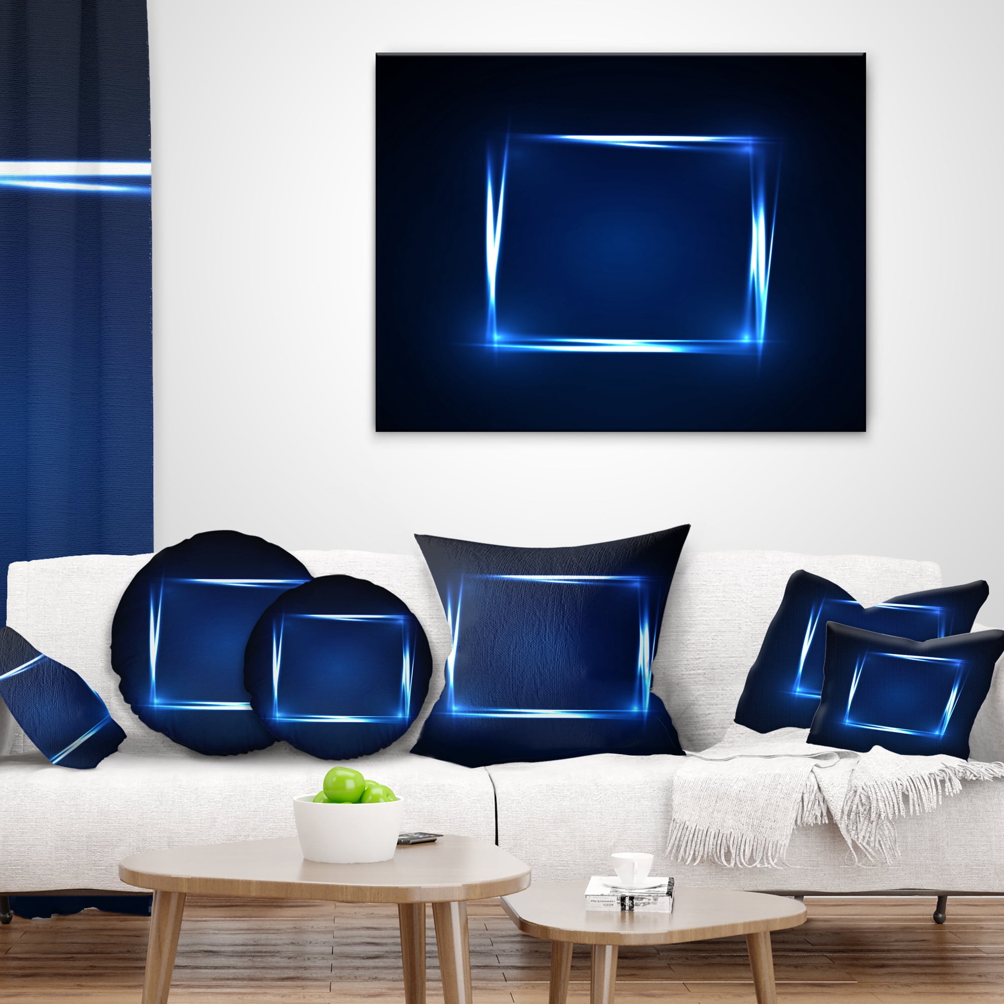 Designart Neon Shape Blue - Abstract Throw Pillow - 16x16