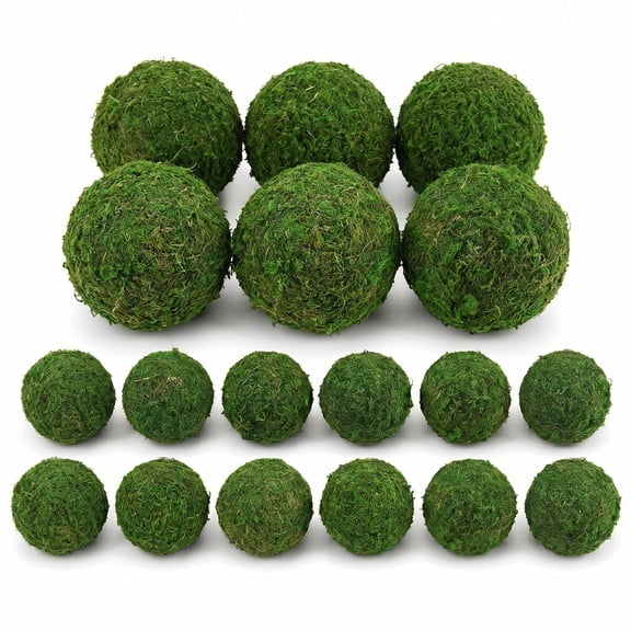 18 Pack Plastic Artificial Moss Decor Balls, 2 Sizes Faux Green Decorative Bowl Fillers, Non-Botanical Plastic Spheres for Table Centerpiece, Farmhouse Wedding Home Decor