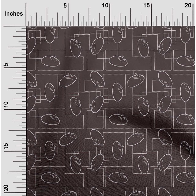 oneOone Polyester Lycra Fabric Geometric Maze & Rabbit Animal Sashiko Printed Craft Fabric BTY 56 Inch Wide