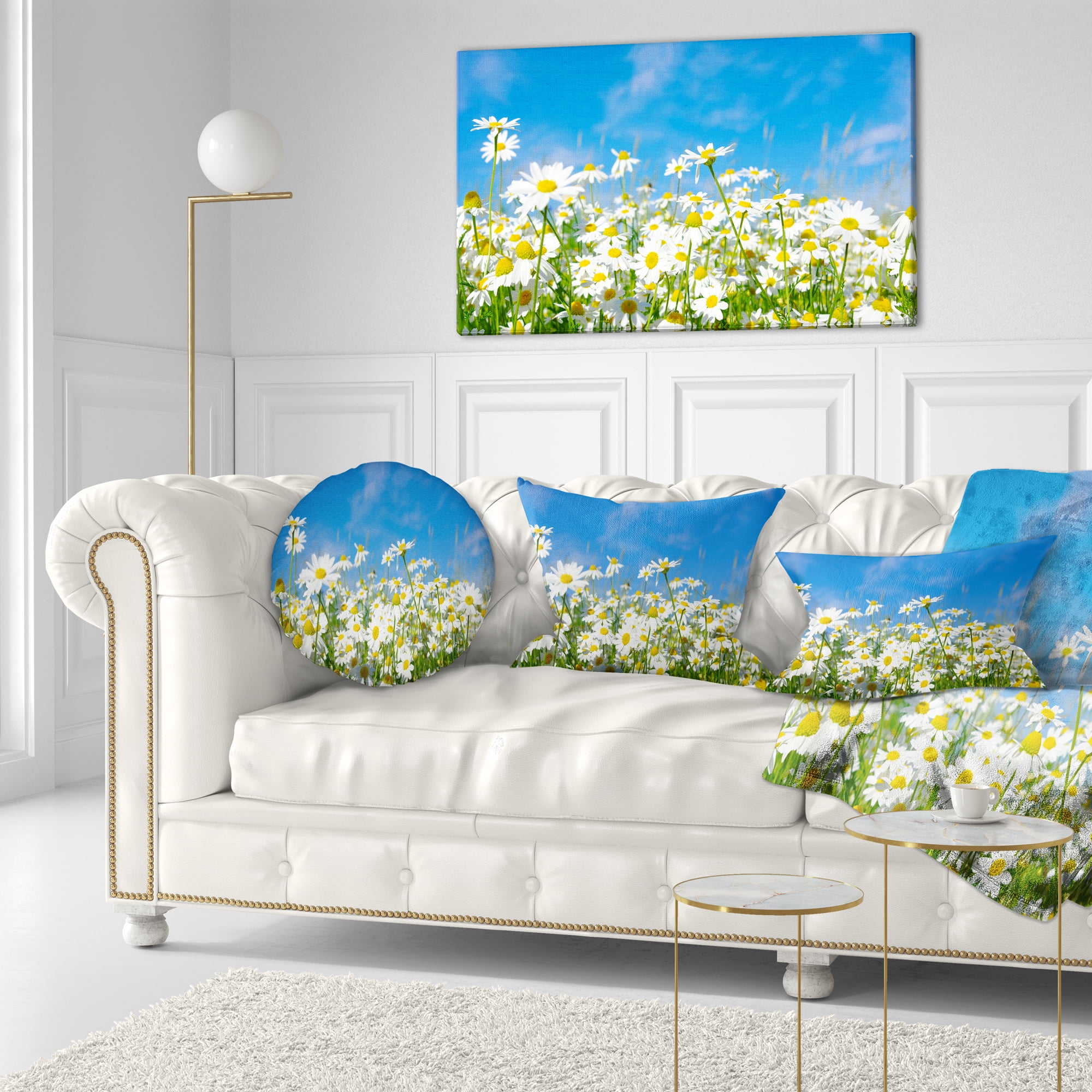 Designart White Daisies under Bright Blue Sky - Floral Throw Pillow - 12x20