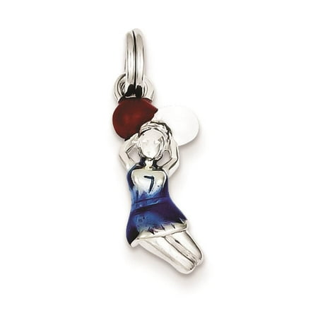 Sterling Silver 3-D Enamel Cheerleader Solid & Polished Charm Pendant 19mmx7mm