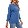 thumbnail image 2 of MOMOFEEL Long Sleeve Top for Woman Crewneck T-Shirts 3/4 Sleeve Tunic Tops For All Seasons (M9001 Blue S), 2 of 7