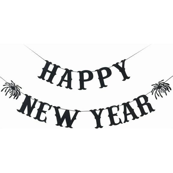 Black Happy New Year Banner 2025 New Years Banner New Year Eve Banner 2025 Happy Nye Banner 2025 for Happy New Year Party Decorations 2025, New Years Eve Party Supplies 2025